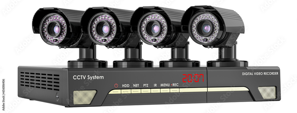 Poster system digital video recorder, cctv system. 3d rendering isolated on transparent background