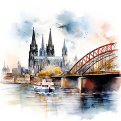 Rheinmetropole Köln im Aquarell-Look