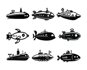 Submarine Vector Illustration Set