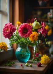 bouquet of flowers, ai art, generative art, flowrs, vase of flowers, flower, bouquet, flowers, vase, pink, nature, plant, bloom, spring, decoration, blossom, rose, petal, beauty, colorful, yellow, arr