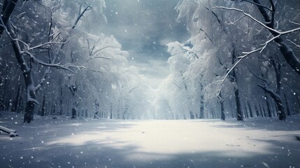winter forest in the fog and snow covered he road in jungle Created with AI - obrazy, fototapety, plakaty