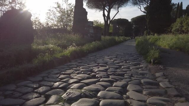 The famous ancient Appian Way. Via Appia. Rome, Italy. 