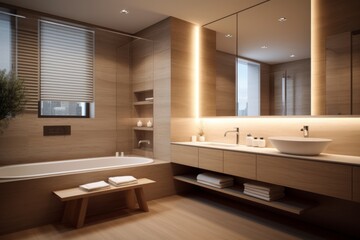 Fototapeta na wymiar Luxurious wood-look bathroom Generative Ai