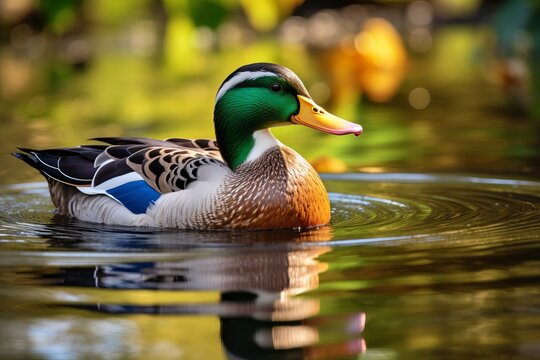 Mallard Duck swimming in tranquil water Generative Ai