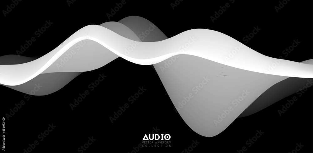 Poster sound wave visualiztion. 3d black and white solid waveform. voice sample pattern.