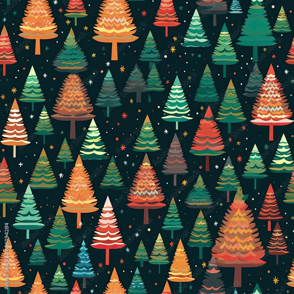 Wall mural Abstract Christmas Tree Seamless Wrapping Paper Pattern.