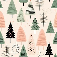 Abstract Christmas Tree Seamless Wrapping Paper Pattern.