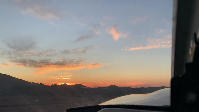 Taking Off During Sunset in Small Airplane