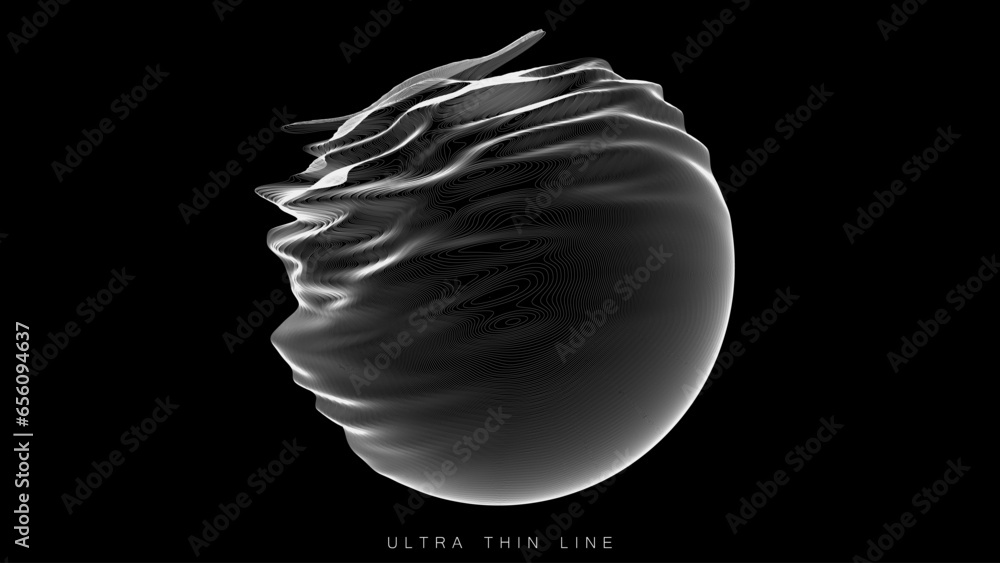 Poster distorted line spheres. vector thin line glitch geometry.