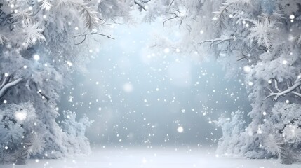 Winter forest frame with copy space, white background.