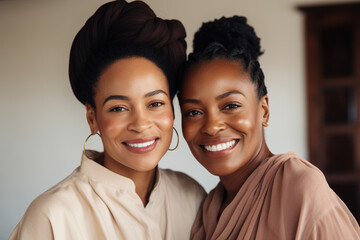 Portrait of beautiful smiling black sisters - obrazy, fototapety, plakaty