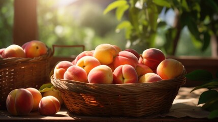 Feel the sunshine with this shot of golden, ripe peaches, their soft, fuzzy skin heralding the arrival of summer. The fragrant aroma lingers in the air, while the juicy offers a perfect