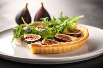 Fig cake closeup served on a plate. Generative AI