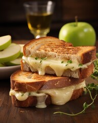 This vegetarianfriendly grilled cheese showcases a delightful blend of creamy brie, sliced Granny Smith apples, and a touch of honey, offering a harmonious mix of tangy, sweet, and nutty