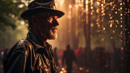 An older veteran at a war memorial paying respects to fallen comrades. 