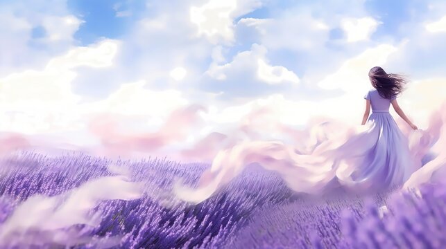 A digital artwork that blends a photograph of a field of lavender with a dreamy, ethereal filter. (Generative AI)	