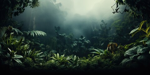 Fresh exotic jungle background with lots of copy space - obrazy, fototapety, plakaty
