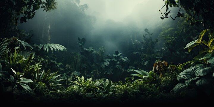 Fototapeta Fresh exotic jungle background with lots of copy space