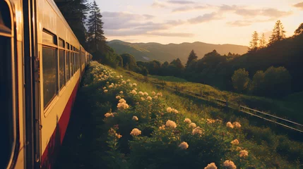 Foto op Canvas train in the morning with beauty scenery mountain © Januar
