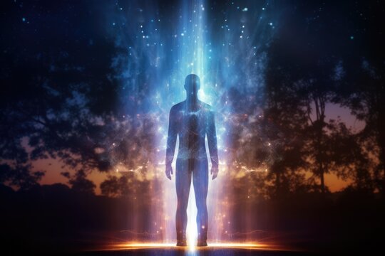 Silhouette of human astral body concept image for near death experience, spirituality, and meditation - AI Generated