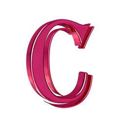 Pink symbol view from left. letter c