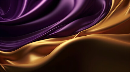 abstract background with wave of purple and gold silk fabric