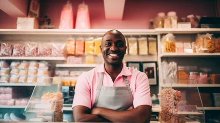 Rolgordijnen Black man working at a candy shop © Ricardo Costa