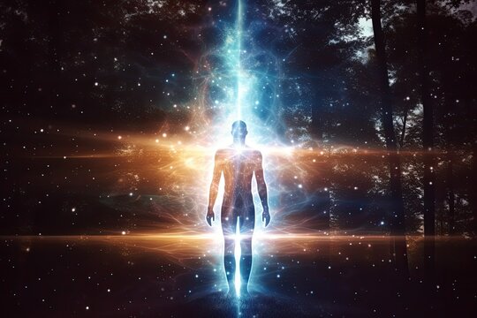 Silhouette of human astral body concept image for near death experience, spirituality, and meditation - AI Generated
