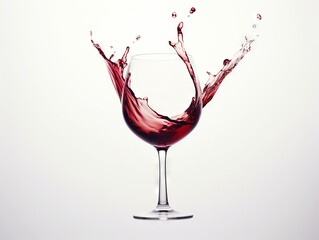 splashing wine in a glass, pink wine glass isolated over white background
