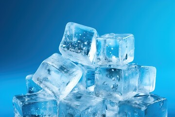 ice cubes isolated on blue color background