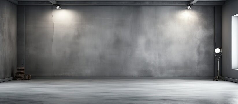 Gray studio room with spotlight grey flooring backdrop
