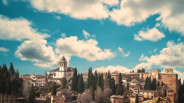 Time lapse of Al Hambra palace of spain with colorful clouds