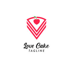 A piece of cake and a heart-shaped cherry, Love Cake Icon Template Flat Style Vector
