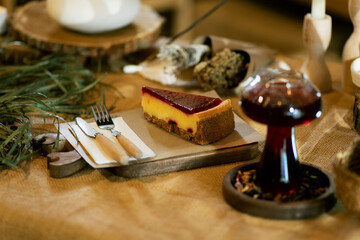 Cozy Winter Tea and Strawberry Cheesecake