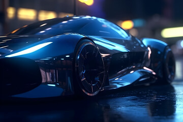 brand-less generic concept futuristic car in the city, 3D rendering - obrazy, fototapety, plakaty