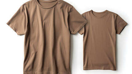 Brown t-shirt mockup on white background with copyspace, Flat lay, top view, for print, product presentation, product display