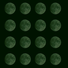 16 Moons 9-27-2023 Waxing Gibbous 88 Percent Illumination - Green Tint with Mesh Screen Effect