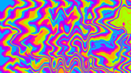 Psychedelic abstract background with blurry jittery lines. Colorful acid neon digital illustration.