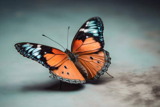 Close up of a butterfly on the pastel color blackground, macro lens photography
