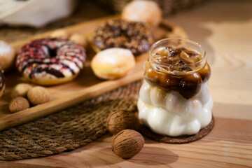 Rustic Sweet Treat and Iced Latte Presentation..