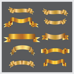 Ribbon banner set.Gold ribbons. vector
