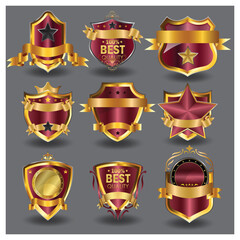 Retro golden ribbons labels and shields vector collection