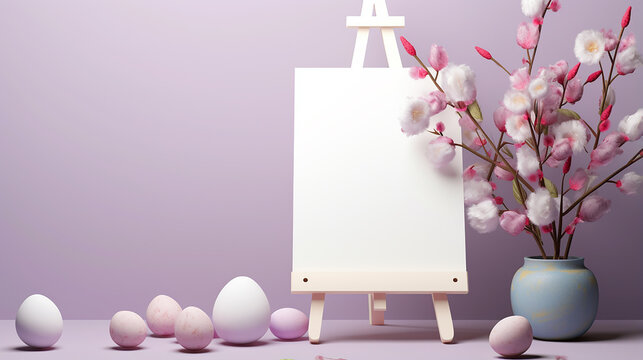 Cavalete branco com decora&ccedil;&atilde;o de P&aacute;scoa como maquete