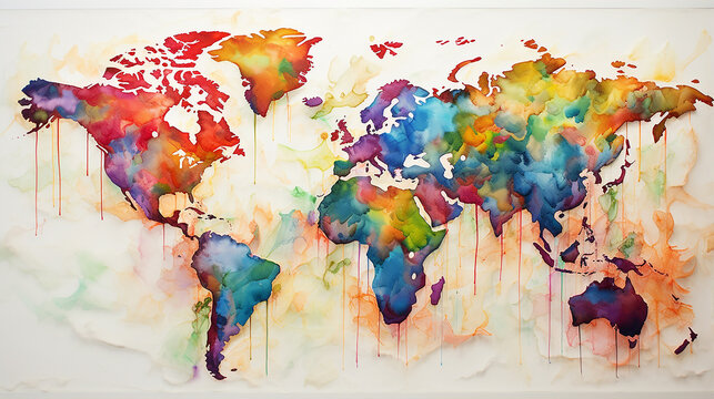 mapa do mundo aquarela 