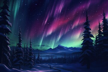 Multicolored Northern Lights (Aurora Borealis) in the night sky