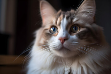 Close-up portrait of a ragdoll cat with blue eyes looking at the camera, animals concept, close up portrait, Adopt me concept