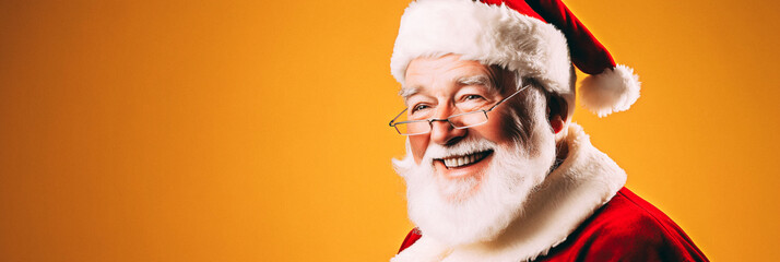 Banner Editorial photo Real smiling Santa Claus