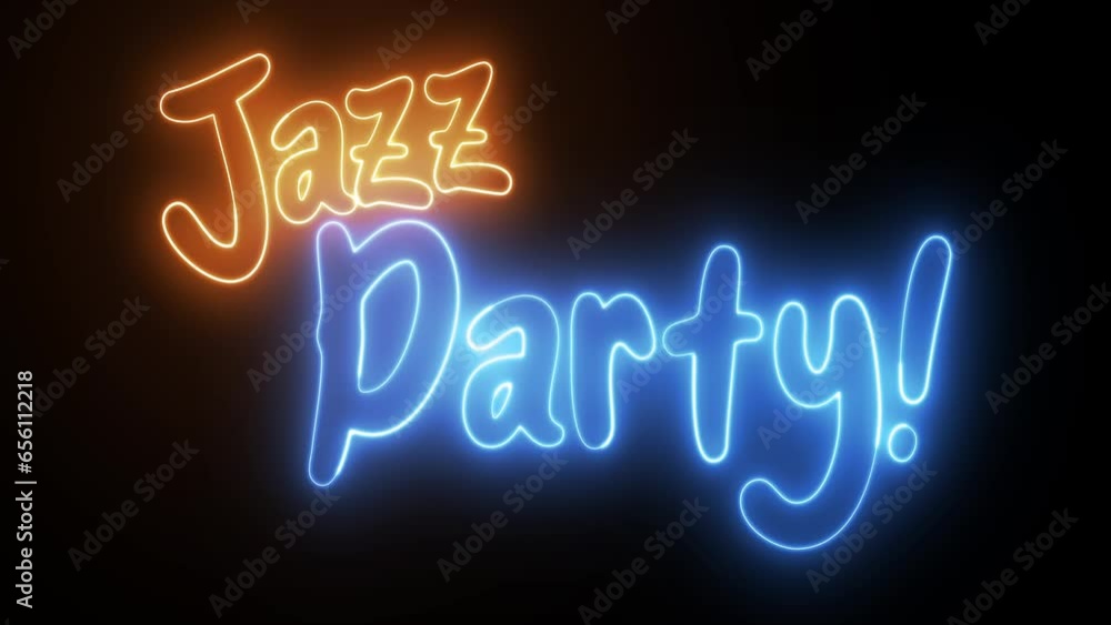 Poster jazz party text font with neon light. luminous and shimmering haze inside the letters of the text ja