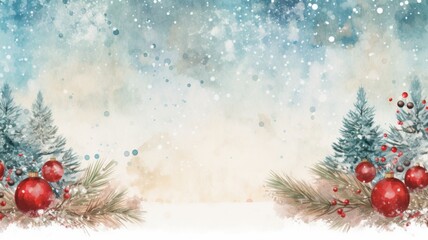 Christmas watercolor background, Christmas card background frame, Watercolor illustration with copy space, clipart for greeting cards, save the date, stationery design