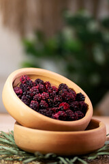 Close-Up Bowl of Red Blackberries